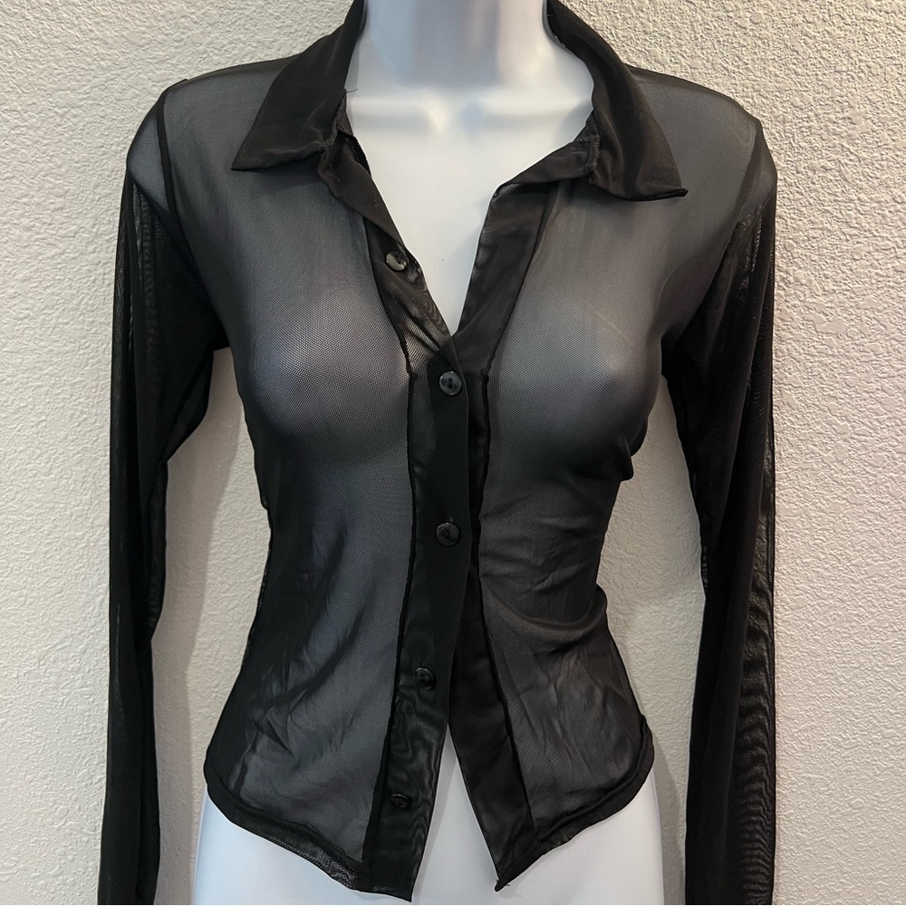 black mesh button up